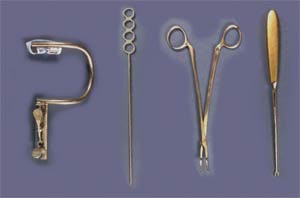 Boyle-Davis mouth gag, Draffin rod, and the Negus curved forceps and knot pusher.