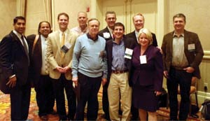 (Left to Right): Anurag Agarwal, MD; Tapan Padhya, MD; Ari I. Wirtschafter, MD (FSO-HNS Otolaryngologist of the Year); Michael Owens, MD; W. Mark Flintoff, Jr., MD; David R. Nielsen, MD; Todd Blum, MHA MBA CMPE; Michael S. Benninger, MD; Julie Wolfe, CFRE; and K. Paul Boyev, MD.