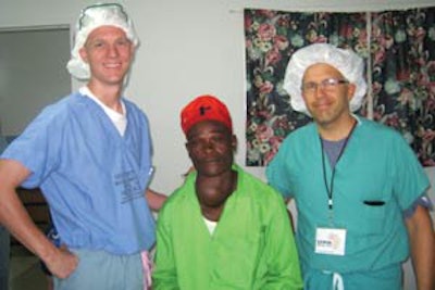 Drs. Meacham (left) and Caruana with a pre-operative endemic goiter patient.