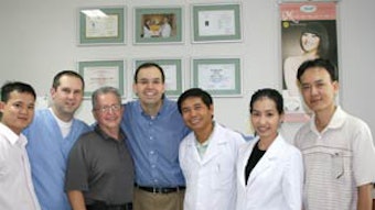 Nhan Dan Gia Dinh Hospital, Ho Chi Minh City, Vietnam: (L to R): Drs. Thuong T. Nguyen, Jeff LeSueur, John ‘Mac’ Hodges, Albert Fox, and three local Vietnamese surgeons.
