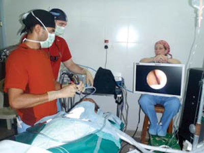 Dr. Athavale and Dr. Mannion performed endoscopic sinus surgery while Dr. Rohde held the video monitor.