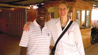 Henry Nono, MD, International Visiting Scholar, and Susan Cordes, MD, at Moi Teaching and Referral Hospital, Eldoret, Kenya, February 2012.
