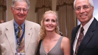 Robert Ruben, MD (left) and guest, Dara (Grundfast) Eisner, and Kennth M. Grundfast, MD (right).