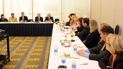 David R. Nielsen, MD, speaking about the value and strategic importance of industry partnership with board leadership, staff leadership, and industry representatives in attendance.