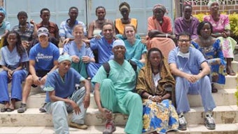 Team members with the postoperative patients at Gitwe Hospital.