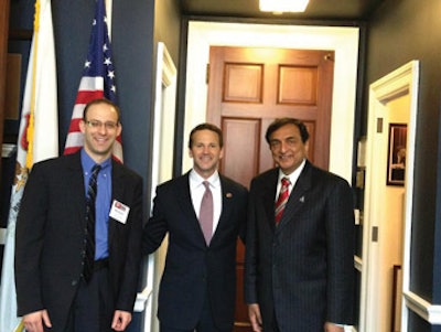 U.S. Rep. Aaron Schock with MichaelBrenner, MD, and Nikhil Bhatt, MD, during the AAO-HNS 2013 OTO Advocacy Summit.