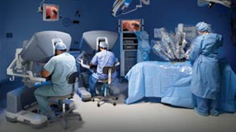 Operating room model set up for robotic surgery. © 2012 Intuitive Surgical, Inc.