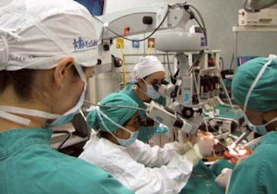 Performing microlaryngoscopy at Sabogal Hospital.