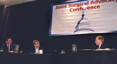 Dr. Steve Levine (center) participated in the Mock Congressional role-playing with former Rep. Steve Buyer (right).