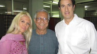 Samantha Caccamo, Nobel Laureate Professor Yunus, and Michael D. Seidman, MD, at Yunus Center.