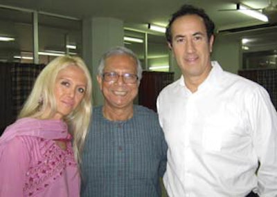 Samantha Caccamo, Nobel Laureate Professor Yunus, and Michael D. Seidman, MD, at Yunus Center.