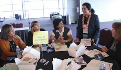 Smiles were among the many things shared over energizing conversations — here with Dr. Sujana Chandrasekhar.