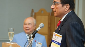 Dr. Nikhil Bhatt introduces Dr. Eiji Yanagisawa during the reception.