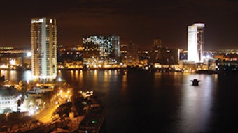 Prof. A. Sameh Farid, MD, dean of the Cairo University Medical School, presided over the conference, which included presentations by members of both organizations. Cairo University at night.