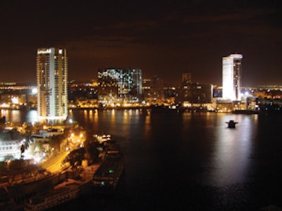 Prof. A. Sameh Farid, MD, dean of the Cairo University Medical School, presided over the conference, which included presentations by members of both organizations. Cairo University at night.