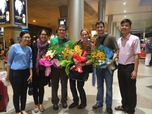 The Vietnamese residents greet us at the airport. L to R: Vietnamese resident, Dr. Deana Sasaki-Adams, Dr. Stan McClurg, Dr. Jenny Orning, Dr. Jason Roberts, Vietnamese resident.