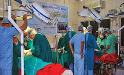Operating theater. The two-bed operating room was fully equipped to run two cases simultaneously. Video streaming and direct conferencing allowed close up view of the surgery to the workshop.