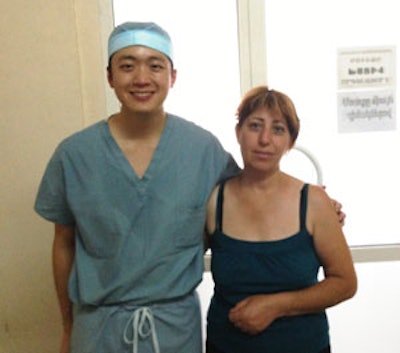 Kevin Peng, MD, with the mother of the first BAHA patient.