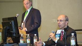 David E. Tunkel, MD, moderated the 2014 Miniseminar, AAO-HNSF Clinical Practice Guideline: Tinnitus. He was joined by Carol A. Bauer, MD; Gordon H. Sun, MD; and Richard M. Rosenfeld, MD, MPH (at the mic).