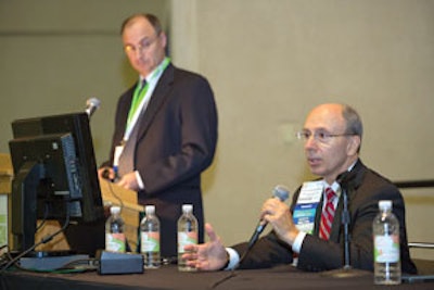 David E. Tunkel, MD, moderated the 2014 Miniseminar, AAO-HNSF Clinical Practice Guideline: Tinnitus. He was joined by Carol A. Bauer, MD; Gordon H. Sun, MD; and Richard M. Rosenfeld, MD, MPH (at the mic).