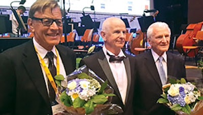 Drs. Klaus Albegger (left), Vienna; Jan Betka (center), president of the European Congress of Otolaryngology-Head and Neck Surgery; and Eugene N. Myers (right), University of Pittsburgh Eye and Ear Institute, were the first recipients of the Medal of Merit from the Confederation of European ORL-HNS.