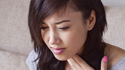 sick woman with sore throat, inflammation