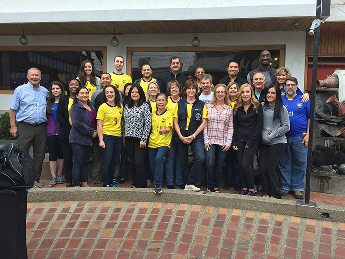 The FIBUSPAM 2015 group of surgeons, anesthesiologists, pediatricians, internists, PAs, nurses, scrub techs, and coordinators, including four Members of the AAO-HNS: Sarah Gitomer, MD; Karina Ca&ntilde;adas, MD; Howard Patrick Boey, MD; and David Folk, MD.