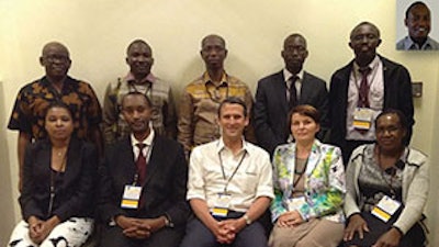 Seated (from left): Evelyne Diom, Senegal; Rajab Mugabo, Rwanda; Johan Fagan, South Africa; Anna Konney, Ghana; Joyce Aswani, Kenya. Standing (from left): Paul Onakoya, Nigeria; Patrick Noah, Malawi; Kenneth Baidoo, Ghana; Innocent Kundiona, Zimbabwe; Jeffrey Otiti, Uganda. Inset: Victor Mashamba, Tanzania