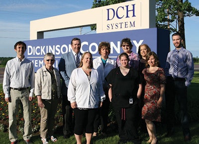 Back row, L to R: Aaron Lanning, FNP; Molly Gustafson, receptionist; Ray Cameron MD, PhD; Lisa Skoglund, LPN, clinical manager; Bonnie McMorrow, receptionist; Tammy Beauchamp, transcriptionist; Jeff Hutchinson, AuD. Front row, L to R: Angela Reed, LPN; Jen Spitza, CMA; Jennifer Kindness, receptionist.