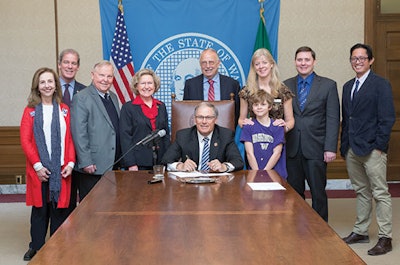 AAO-HNS member Sung-Won Kim, MD, (far right in picture) was present at Governor Jay Inslee’s bill signing ceremony for SB 5179. The Washington State Trackers and the Northwest Academy of Otolaryngology were successful in amending the bill to include otolaryngologists in the list of providers covered under the state’s public employee and Medicaid programs for hearing aid services.
