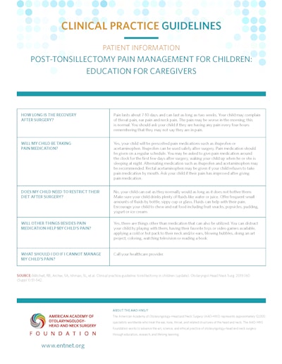 Tonsillectomy Post Tons Pain Management Table V6