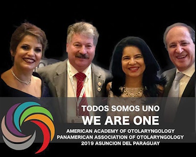 AAO-HNSF Joint Meeting: V Pan-American Association of ORL Conference Course in Paraguay. Pictured: Julio Heinichen, MD, Pan-American ORL Course President and his wife Claudia Yubi; J. Pablo Stolovitzky, MD, AAO-HNSF Coordinator of International Affairs; Jacqueline Alvarado, MD, AAO-HNSF Regional Advisor for Latin America.