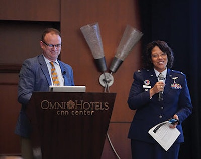 Dr. LaKeisha R. Henry welcomes speakers and attendees to the Society of Military Otolaryngologists Trauma Symposium prior to the start of the AAO-HNSF 2018 Annual Meeting & OTO Experience in Atlanta, GA