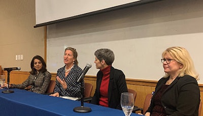 Panelists (L-R) Natasha Mirza, MD, Erica R. Thaler, MD, and Marta T. Becker, MD, speak at an event at Thomas Jefferson University on January 29, 2020. The event was open to all women in otolaryngology in the Philadelphia, PA, region, including residents and fellows.