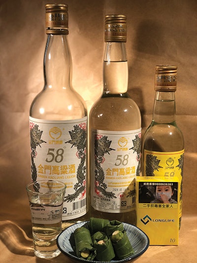 Picture 1: Local specialty Kaoliang (sorghum liquor) with 58% alcohol by volume, betel nuts, and cigarettes