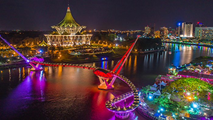 The Golden Bridge is a footbridge that crosses the Sarawak River.