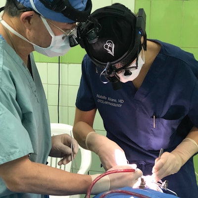 Natalie Krane, MD, then chief resident at Oregon Health & Sciences University (OHSU), performs a palatoplasty with Tom D. Wang, MD, facial plastic & reconstructive surgeon, also of OHSU.