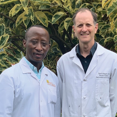 Victor Nyabyenda, MD, (left) and David A. Shaye, MD, (right) at The University Teaching Hospital of Kigali in Rwanda, Africa.