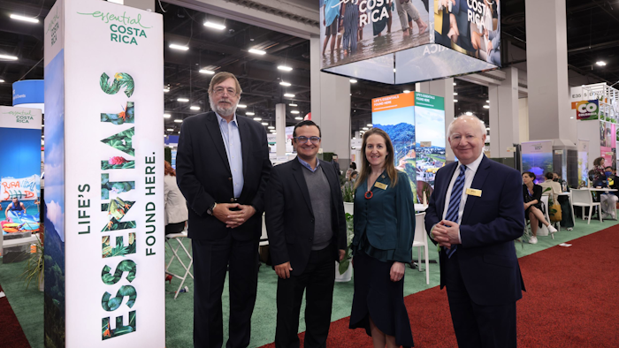 From left to right: Dennis Whitelaw, president, Costa Rica Convention Bureau; Gustavo Seguro, minister for tourism; Carina Bauer, CEO, and Ray Bloom, Chairman, IMEX Group.