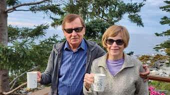 Dr. Joan Zajtchuk and Dr. Russ Zajtchuk at their Maine home celebrating their 62nd wedding anniversary in September 2021.