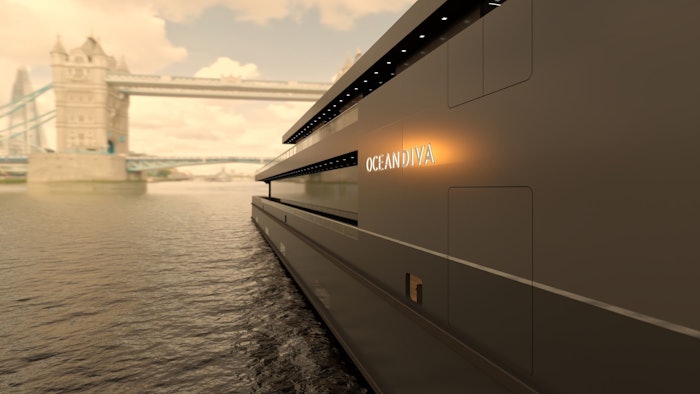Oceandiva London will be the largest floating events space on the Thames, measuring 86 metres long and 17 metres wide, spanning three decks capable of hosting large-scale events on water.