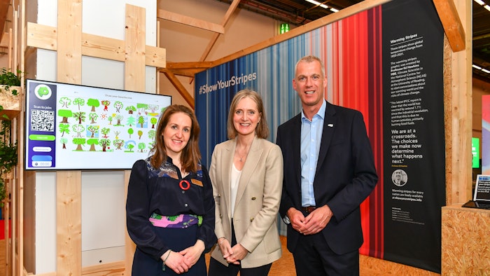 Carina Bauer, CEO of IMEX Group, joins Kai Hattendorf, managing director, UFI, and Kathleen Warden, director of conference sales at the SEC, for the announcement of the SEC as a Gold Sponsor of Net Zero Carbon Events.