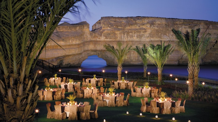 Turtle Beach at the five-star Shangri-La Barr Al Jissah resort promises an unforgettable setting for a gala dinner. Groups of up to 80 people can enjoy a dinner underneath the stars with banquet seating.