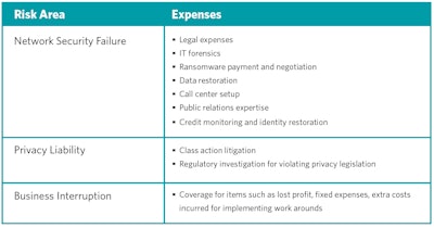 Table 1. Risk areas covered by cyber insurance.