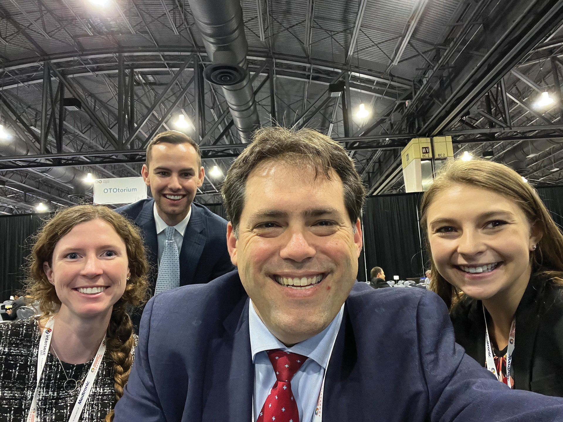 Daniel C. Chelius, Jr. (center), with three medical student colleagues at the Annual Meeting in Philadelphia.
