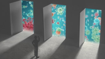Graphic of a person standing in front of three open doors.