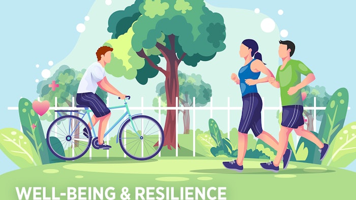Illustration of people jogging and riding a bicycle