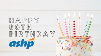 Graphic of birthday cake reading Happy 80th Birthday ASHP