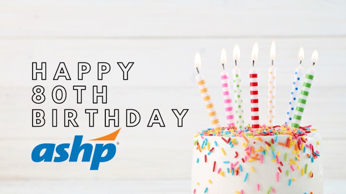 Graphic of birthday cake reading Happy 80th Birthday ASHP