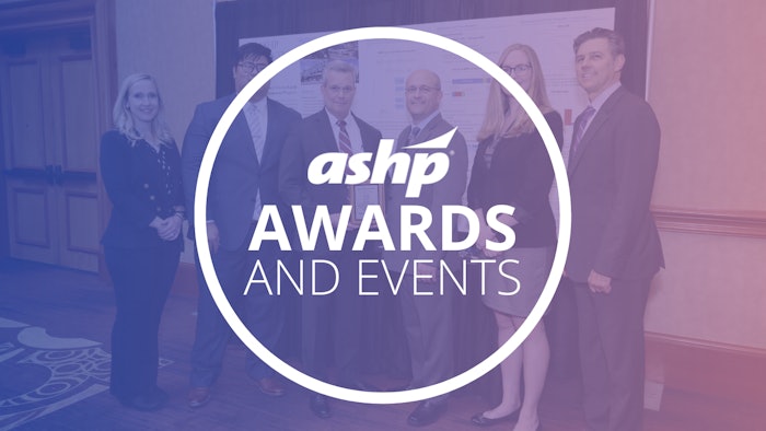 Graphic with professionals standing in a group and the text ASHP Awards and Events